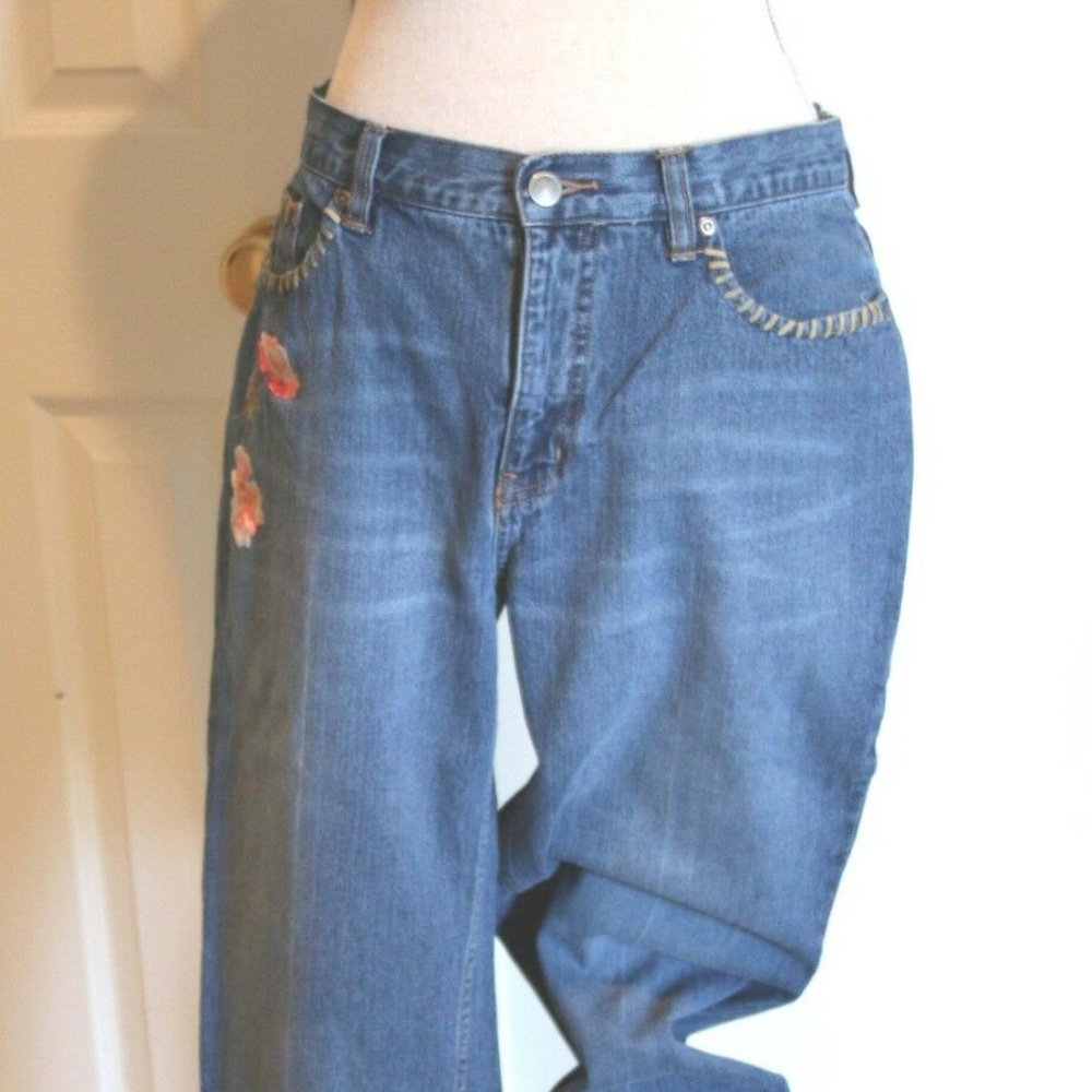 Nautica Floral Embroidered Straight Cut Jeans Sz 8
